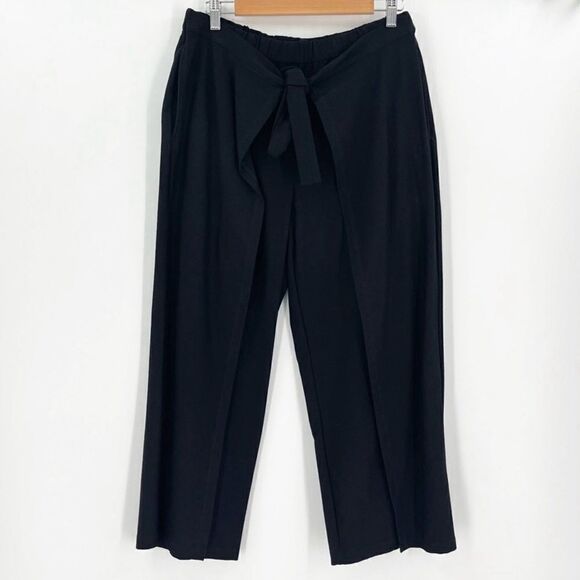 Eileen Fisher Tie-Front Overlay Wide Leg Culottes Crepe Crop Pants System Crepe - Picture 6 of 12